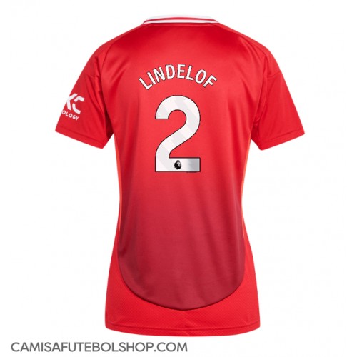 Camisa de time de futebol Manchester United Victor Lindelof #2 Replicas 1º Equipamento Feminina 2024-25 Manga Curta